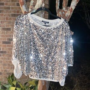 Green Envelope Silver and White Sequin Blouse